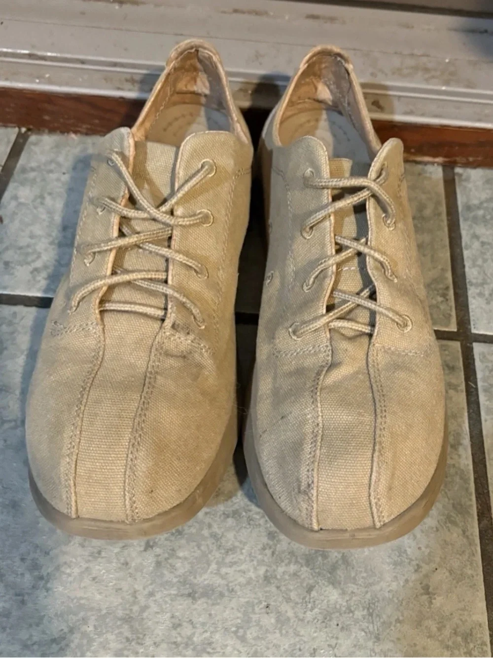 Crocs Venture Canvas Khaki Leather Sneaker Shoes - Men's 10
